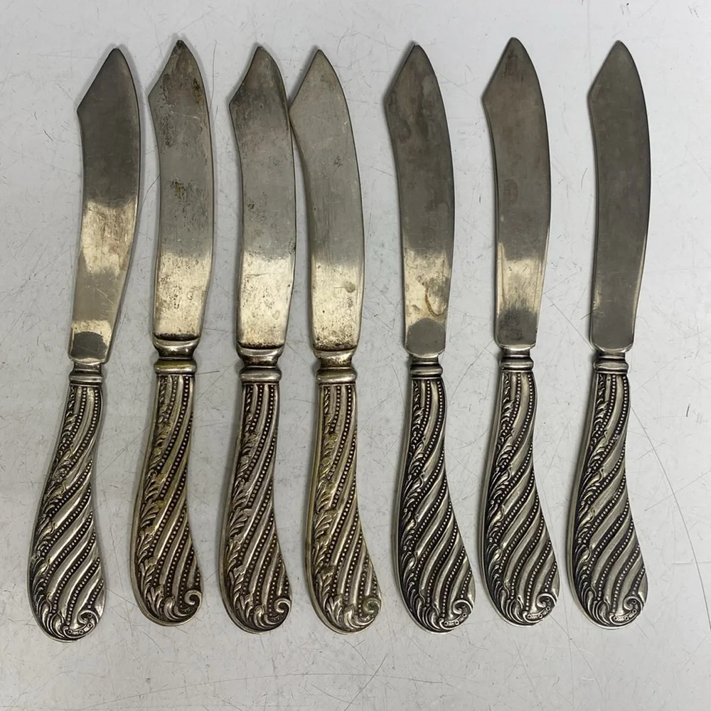 CINDERELLA Flat Handle Fruit Knives 1885 Silverplate Butter Knife